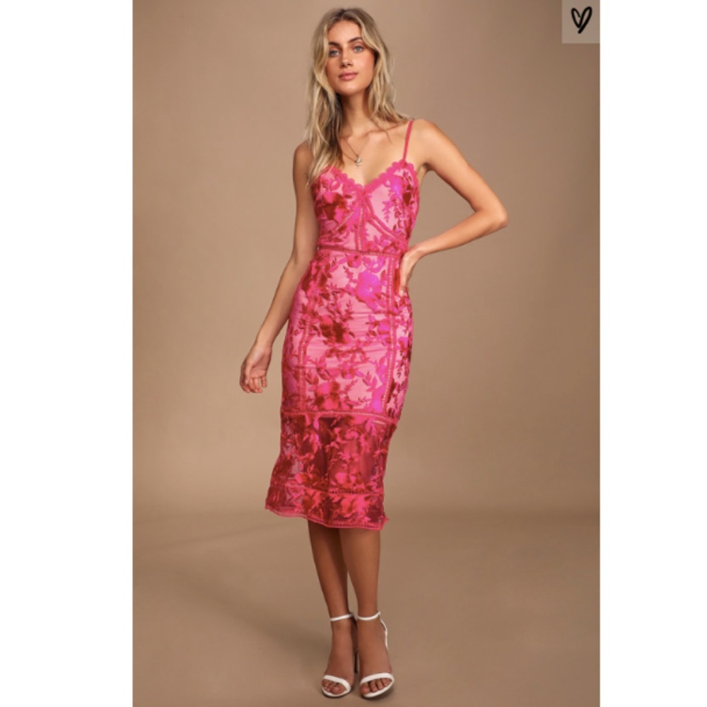 Deeply Cherished Hot Pink Lace Midi Dress NWOT